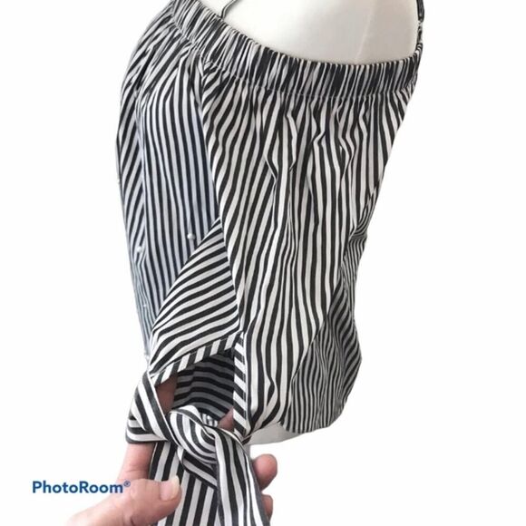 BCX Striped Pearl Off Shoulder Blouse Black White Stripes Size XS - Picture 3 of 8